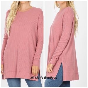 Long sleeve tunic top waffle knit NWT